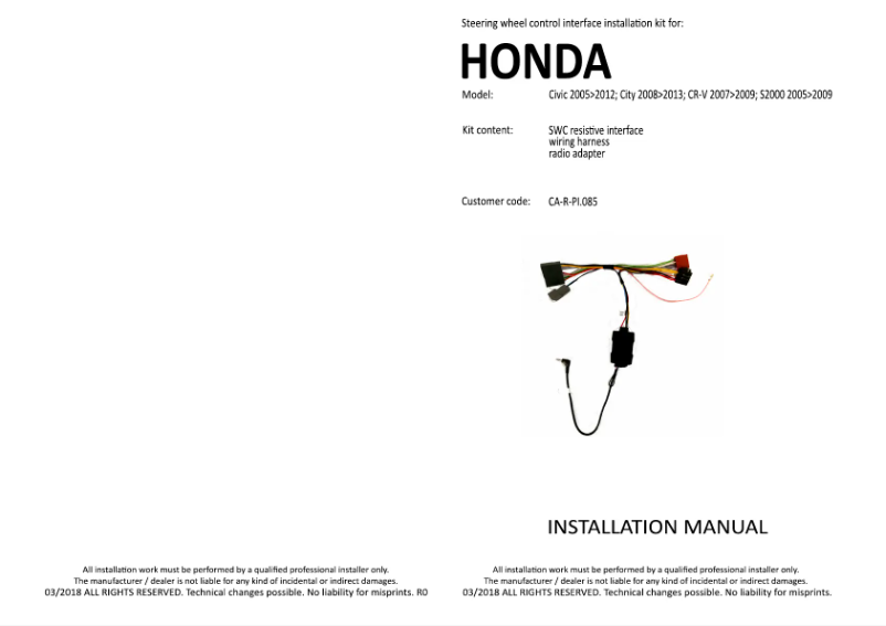 Page n°1 - Manuel utilisateur Pioneer CA-R-PI.085