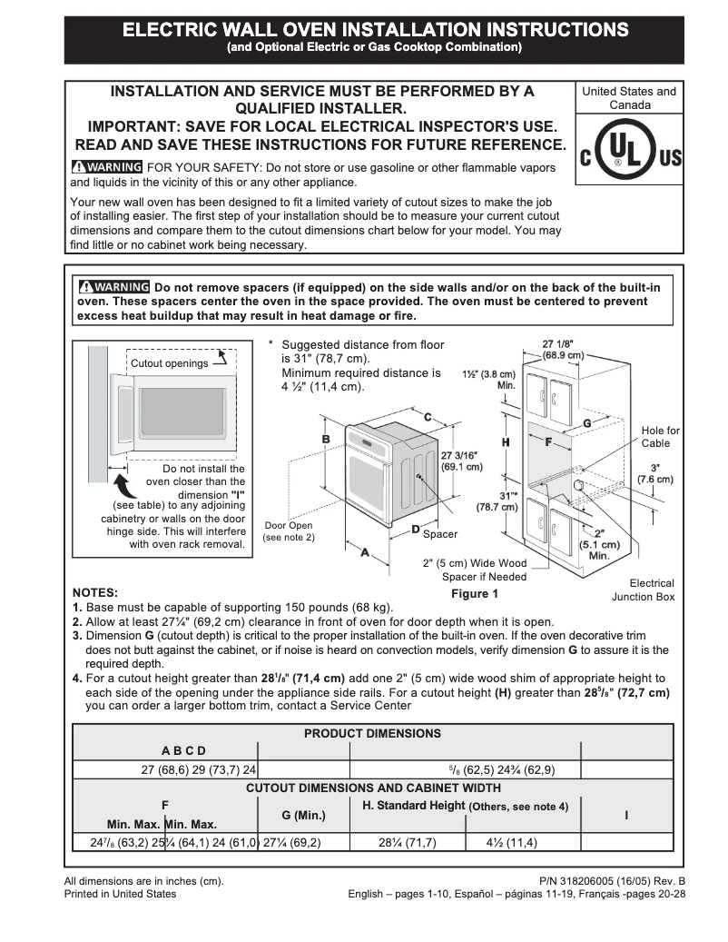 Page 1 de la notice Guide d'installation Frigidaire FGEW276SPB