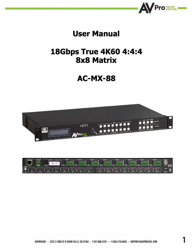 Page 1 de la notice Manuel utilisateur AVPro Edge AC-MX-88