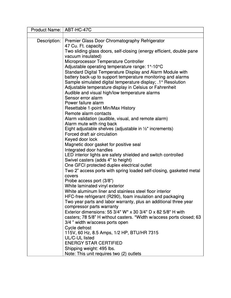 Page n°1 - Fiche technique American BioTech Supply ABT-HC-47C