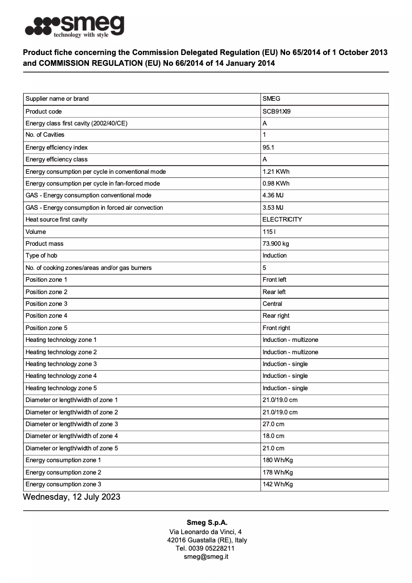 Page n°1 - Fiche technique Smeg SCB91XI9