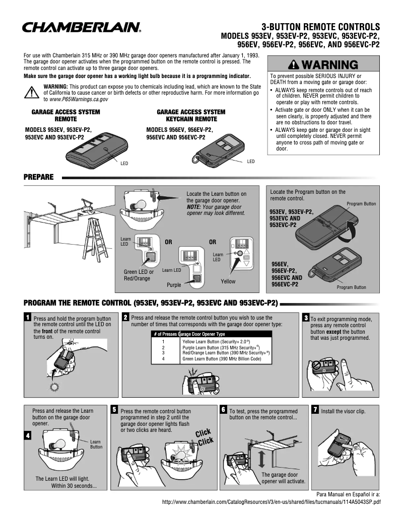 Page n°1 - Manuel utilisateur LiftMaster 953EV