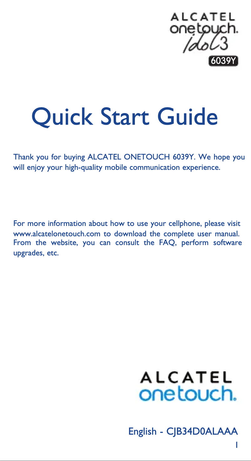 Page n°1 - Guide de démarrage rapide Alcatel One Touch Idol 3