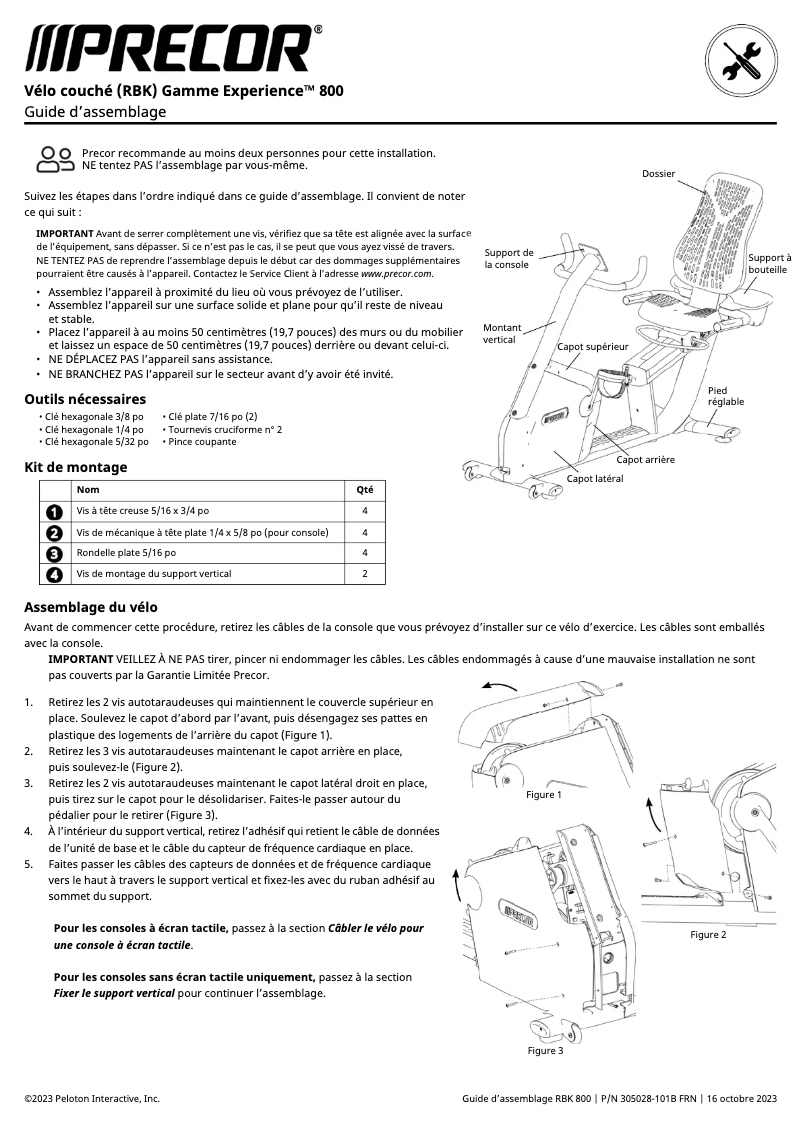 Page 1 de la notice Instructions / montage Precor RBK 800