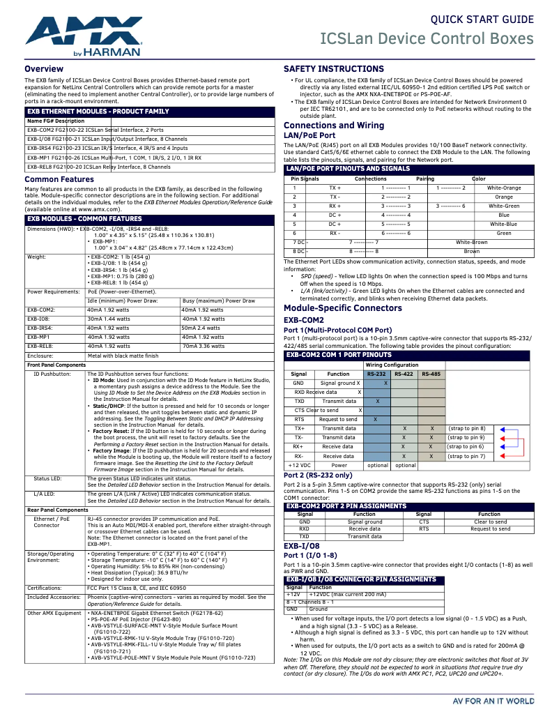 Page n°1 - Guide de démarrage rapide AMX EXB-I/O8