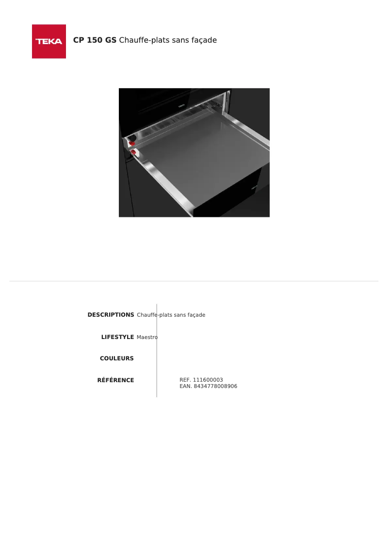 Page 1 de la notice Manuel utilisateur Teka CP 150 GS