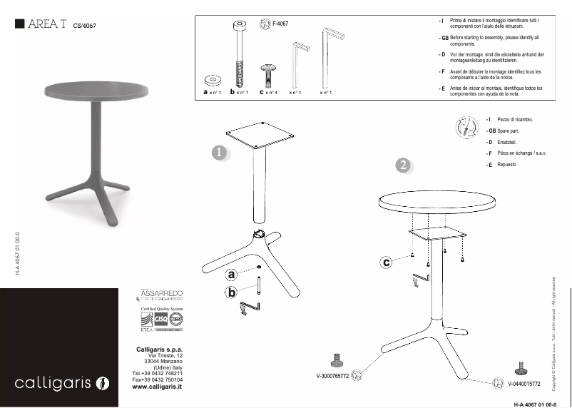 Página 1 del manual Manual de usuario Calligaris .com AREA T