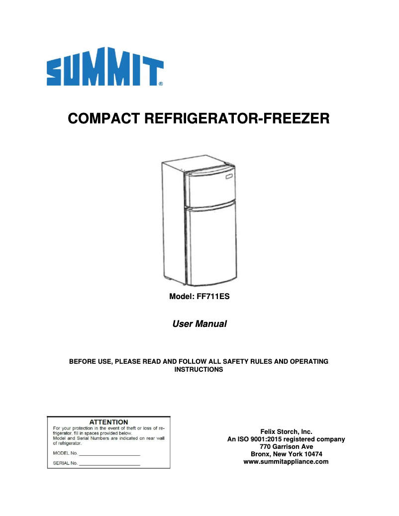 Page n°1 - Manuel utilisateur Summit FF711ES