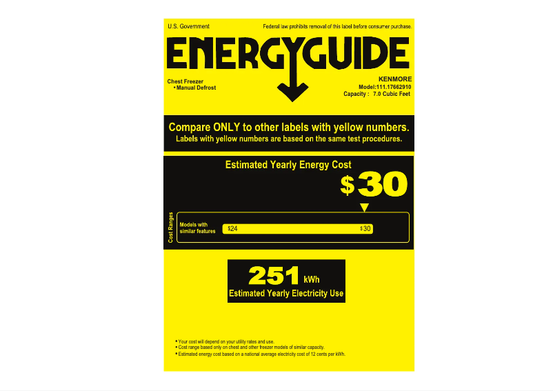 Page 1 de la notice Label énergétique Kenmore 17662