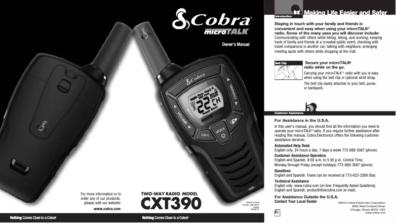 Page 1 de la notice Manuel utilisateur Cobra MicroTalk CXT390