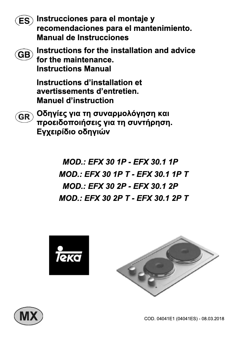 Page n°1 - Manuel utilisateur Teka EFX 30.1 1P