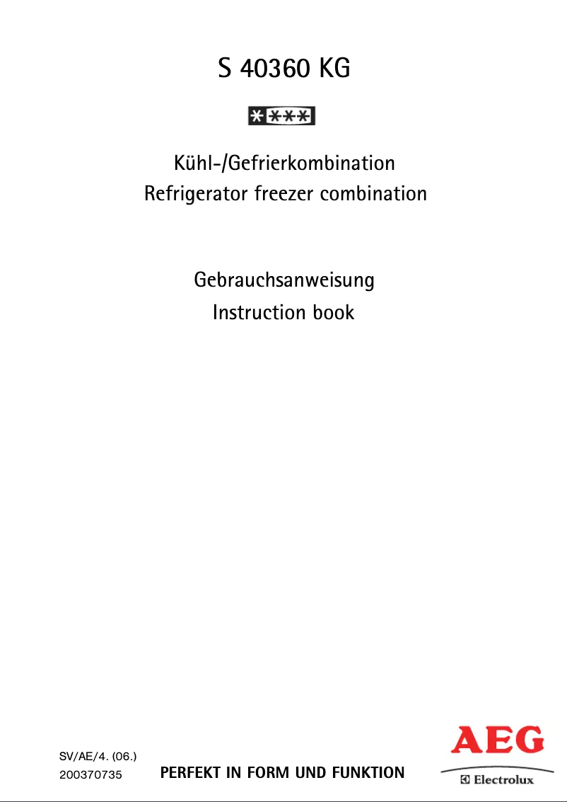 Page 1 de la notice Manuel utilisateur AEG S 40360 KG