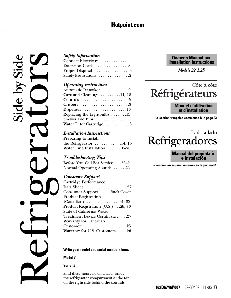 Page 1 de la notice Manuel utilisateur Hotpoint HSS25GFTBB