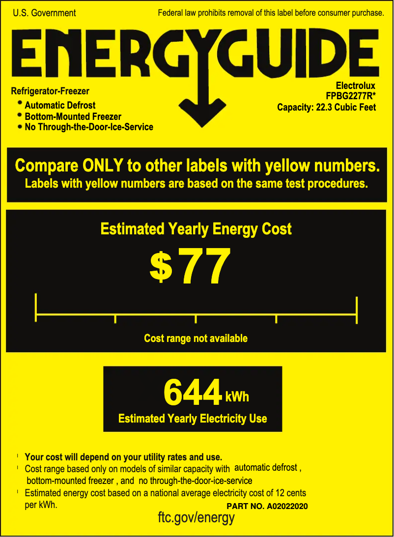 Page 1 de la notice Label énergétique Frigidaire FPBG2277R