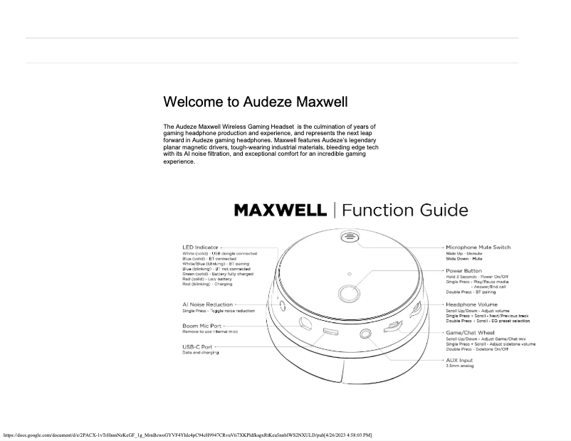 Page n°1 - Manuel utilisateur Audeze Maxwell