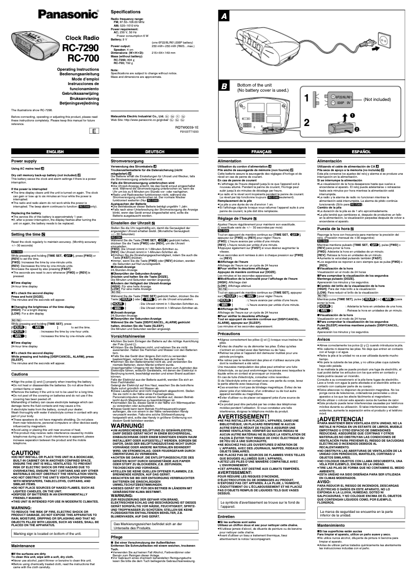 Page 1 de la notice Manuel utilisateur Panasonic RC-7290E