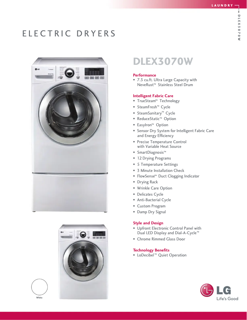 Page n°1 - Fiche technique LG DLEX3070W