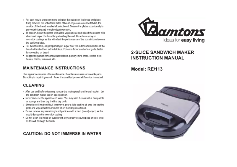 Page n°1 - Manuel utilisateur Ramtons RE/113