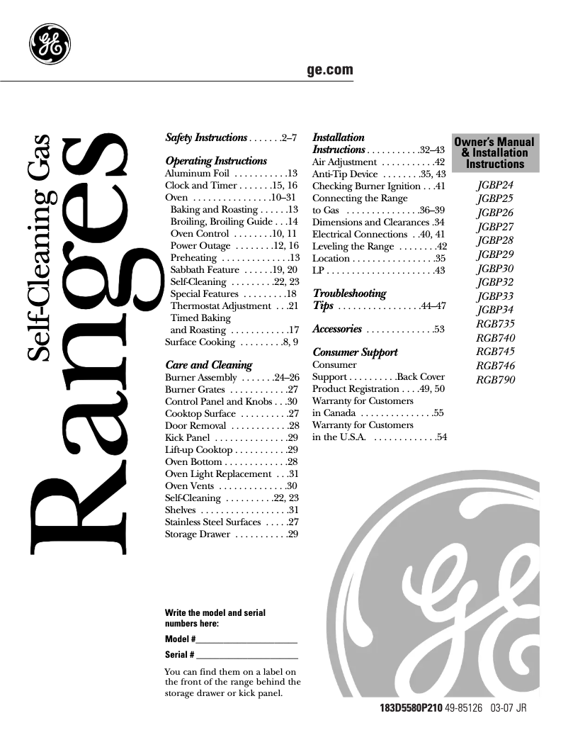 Page 1 de la notice Guide d'installation GE JGBP24BEHCT