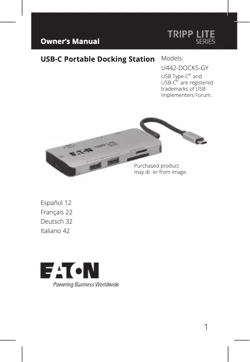 Page n°1 - Manuel utilisateur Tripp Lite U442-DOCK5-GY