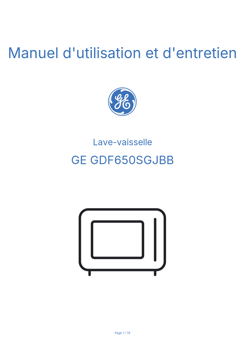 Page n°1 - Manuel d'utilisation et d'entretien GE GDF650SGJBB