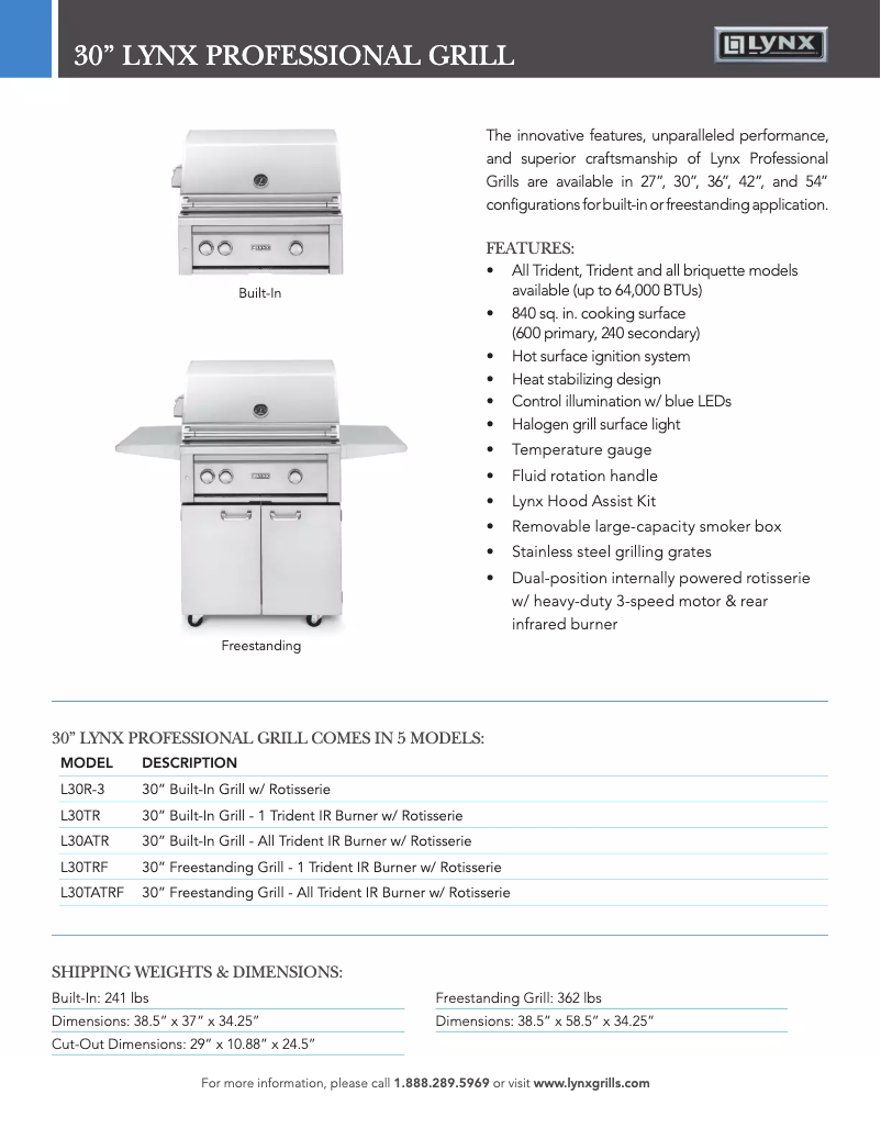 Page n°1 - Fiche technique Lynx Professional L30TRF