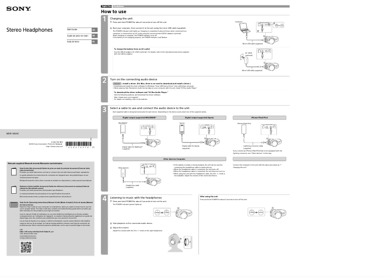 Page 1 de la notice Guide d'installation Sony MDR-1ADAC