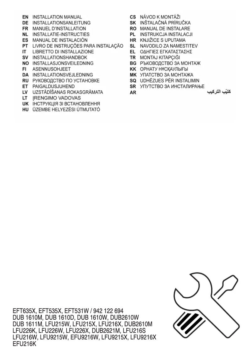 Page 1 de la notice Guide d'installation Electrolux EFU216S