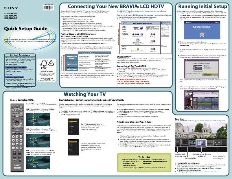 Página 1 del manual Guía de instalación Sony Bravia KDL-46WL140