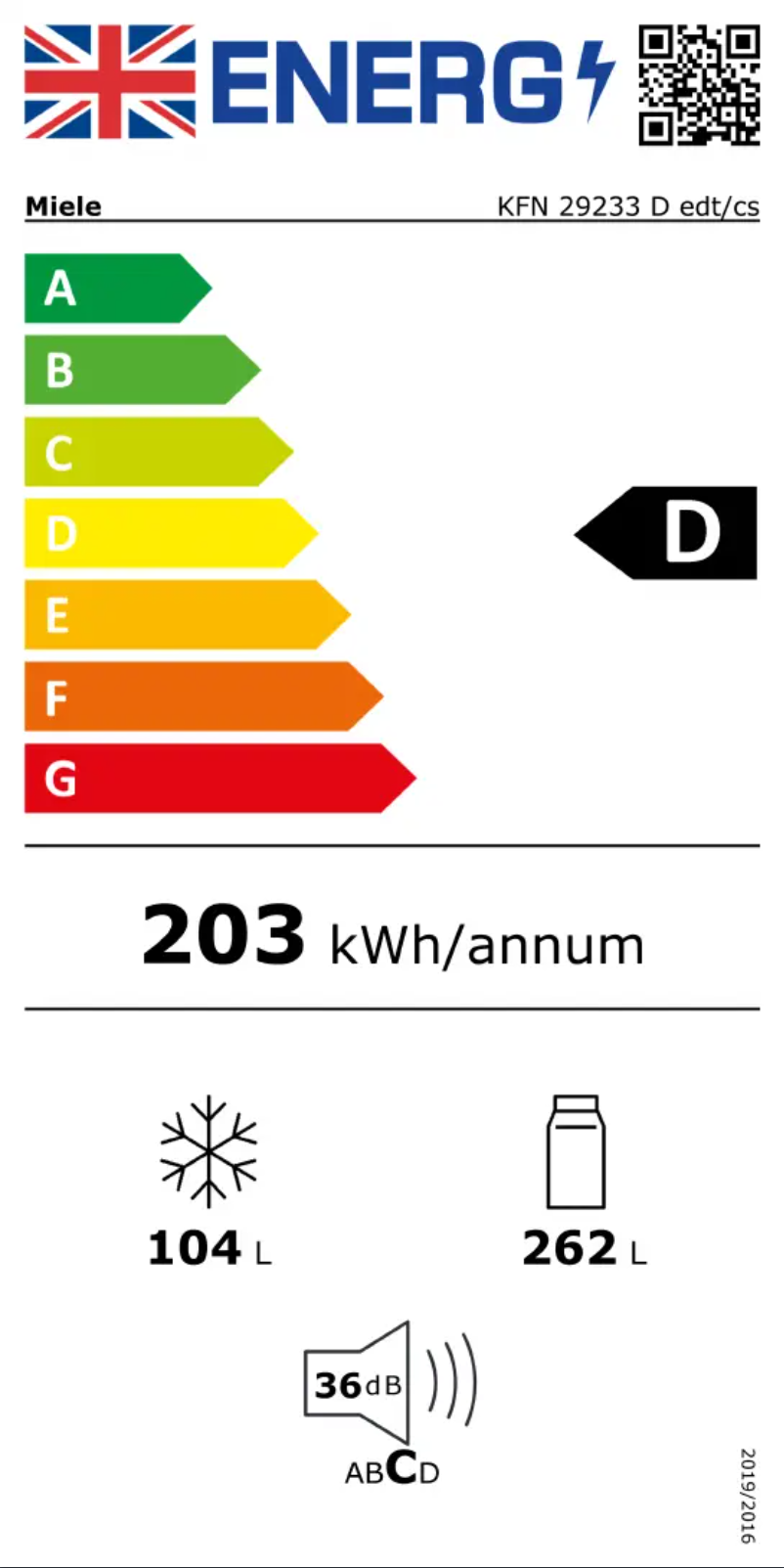 Page n°1 - Label énergétique Miele KFN 29233 D edt/cs