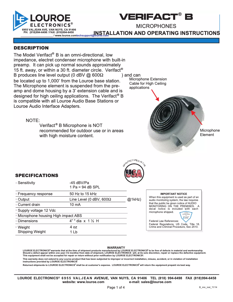 Image de la première page du manuel de l'appareil Verifact B