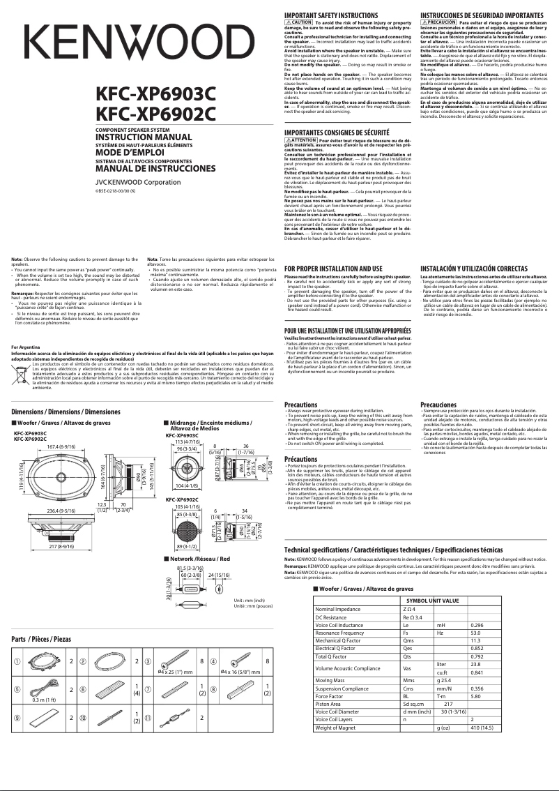 Page n°1 - Manuel utilisateur Kenwood Excelon KFC-XP6902C