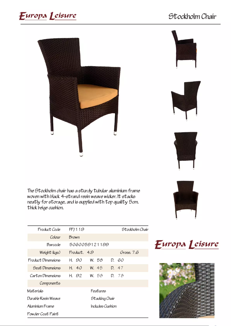 Page 1 de la notice Manuel utilisateur Europa Leisure Stockholm Chair