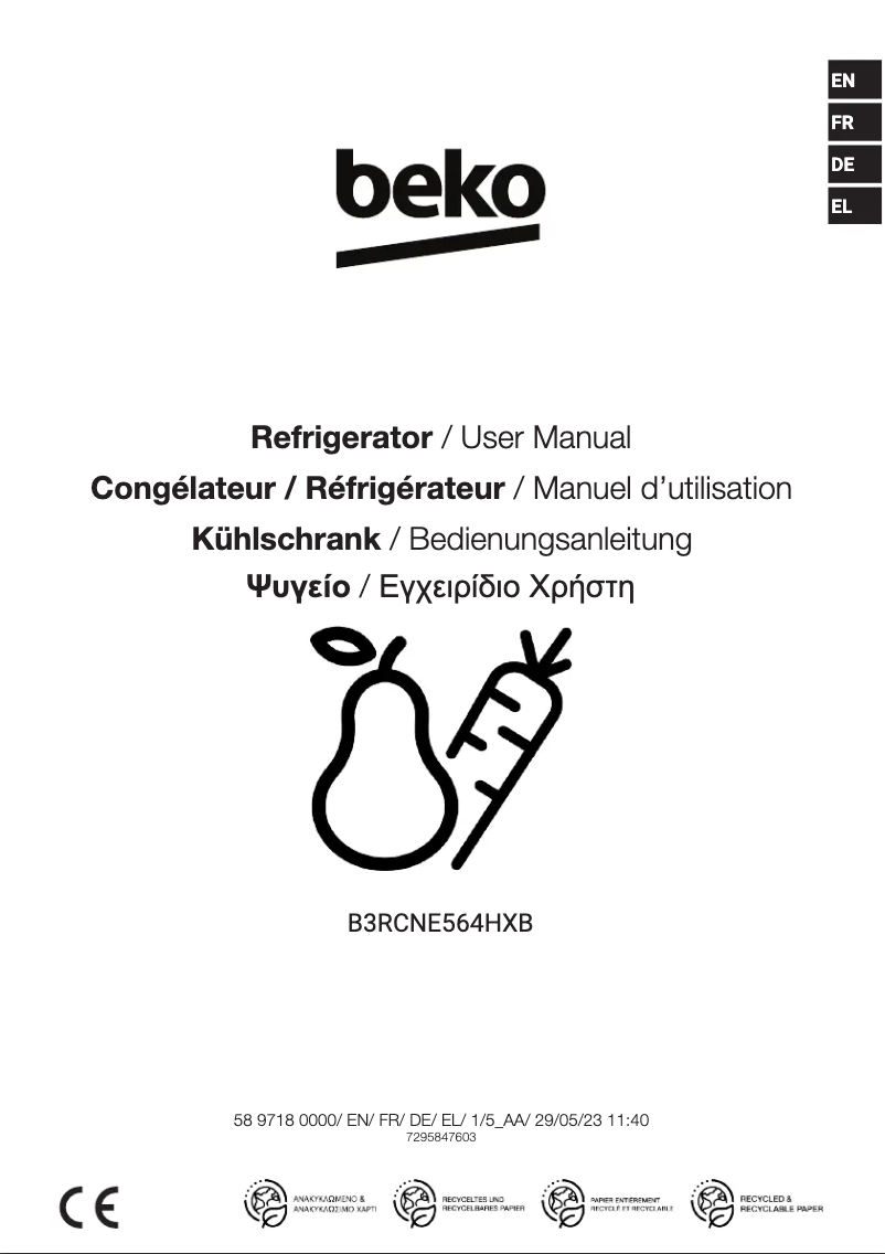 Page n°1 - Fiche technique Beko B3RCNE564HXB