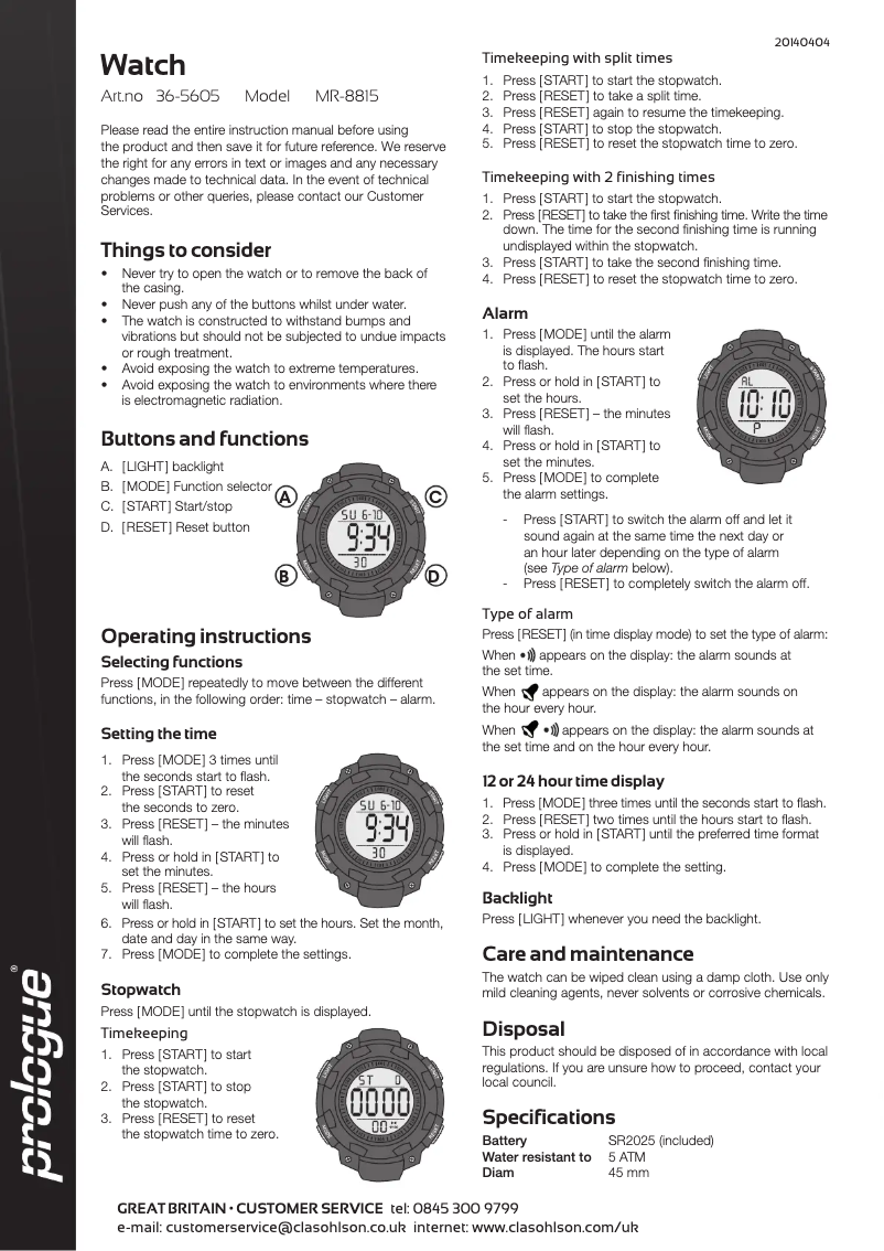 Page 1 de la notice Manuel utilisateur Prologue 36-5605