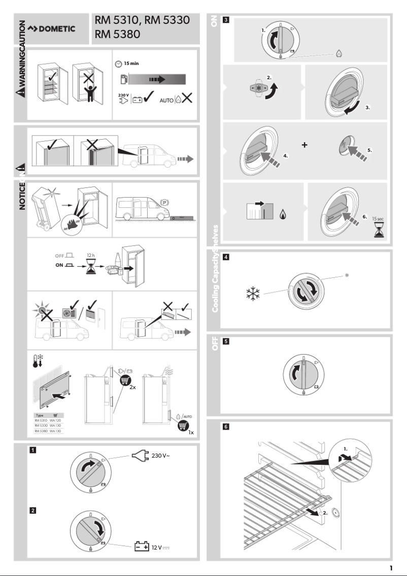 Page 1 de la notice Guide de démarrage rapide Dometic RM 5380