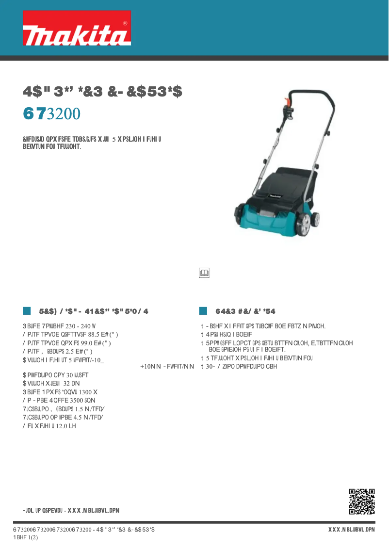 Page 1 de la notice Fiche technique Makita UV3200