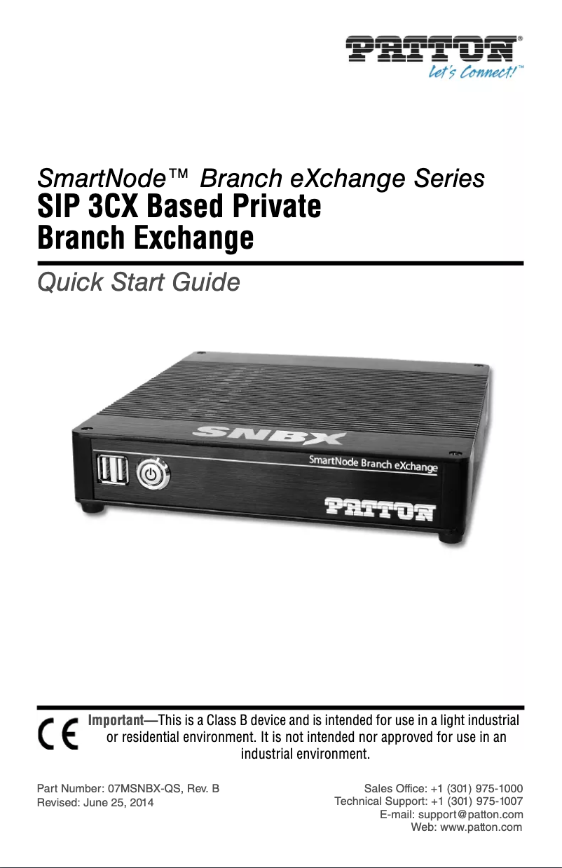 Page n°1 - Manuel utilisateur Patton SNBX