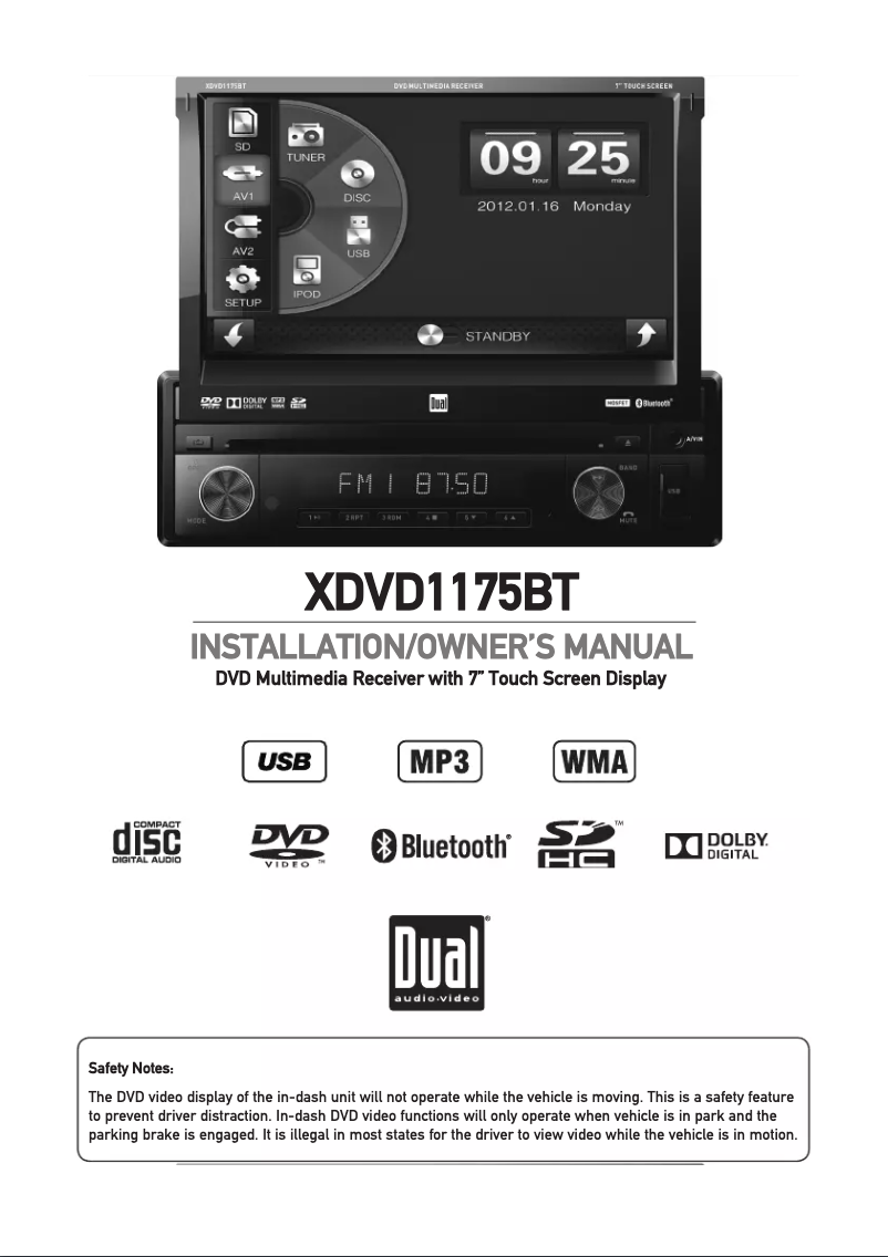 Page 1 de la notice Manuel utilisateur Dual XDVD1175BT