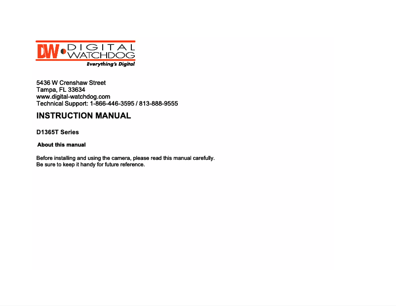 Page n°1 - Manuel utilisateur Digital Watchdog DWC-D1365T