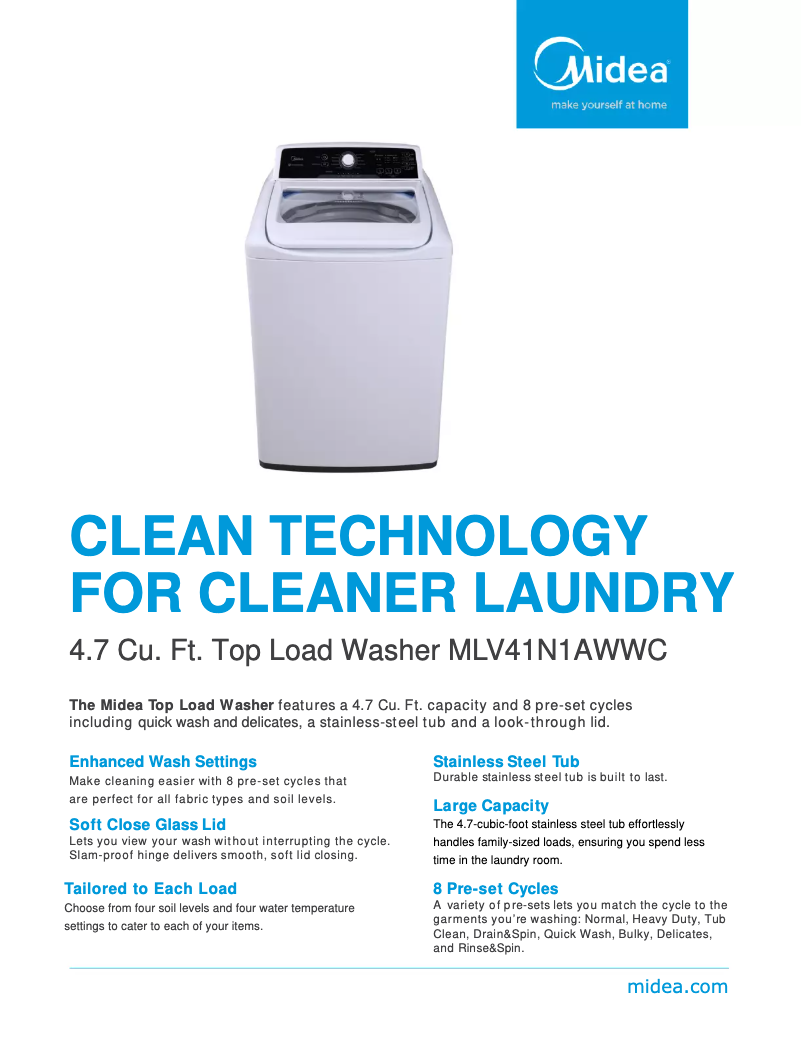 Página 1 del manual Ficha técnica Midea MLV41N1AWWC