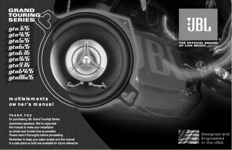 Page n°1 - Manuel utilisateur JBL Grand Touring GTO926