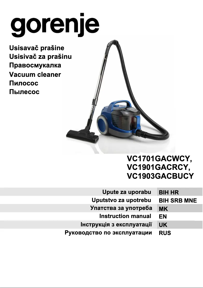 Page 1 de la notice Manuel utilisateur Gorenje VC1903GACBUCY