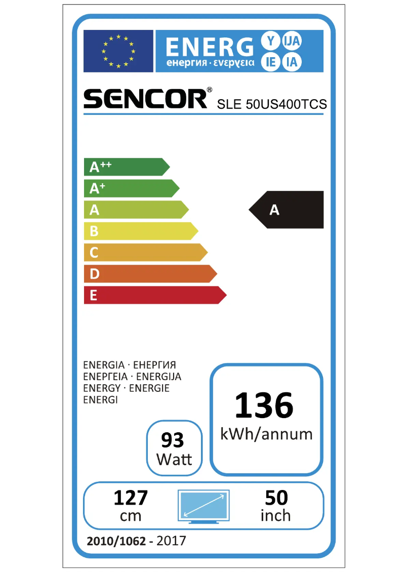Página 1 del manual Etiqueta energética Sencor SLE 50US400TCS
