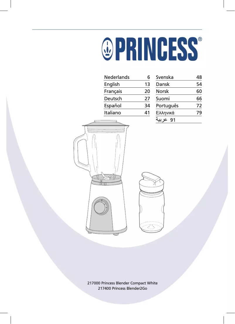 Page 1 de la notice Manuel utilisateur Princess Blender2Go 217400