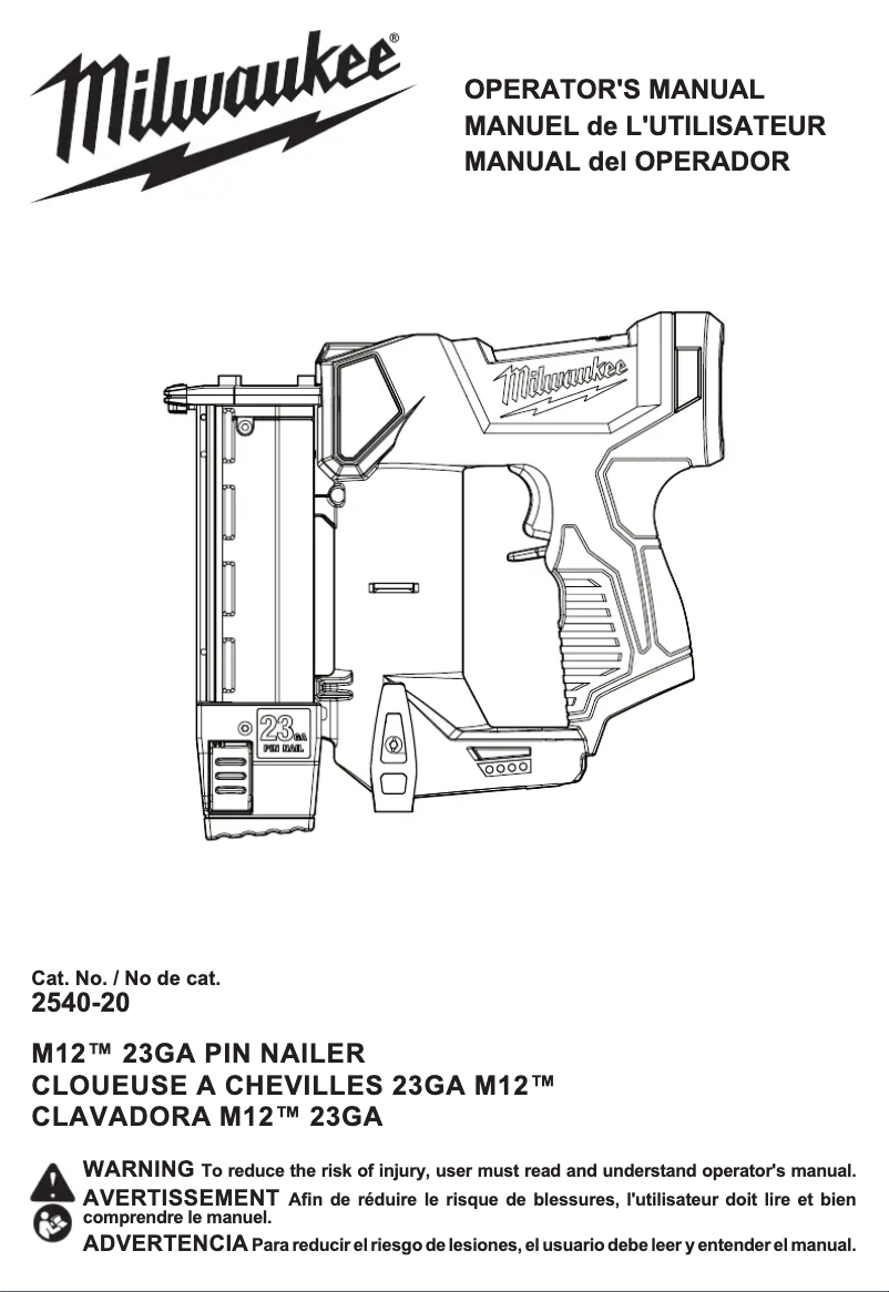 Page 1 de la notice Manuel utilisateur Milwaukee M12 2540-21
