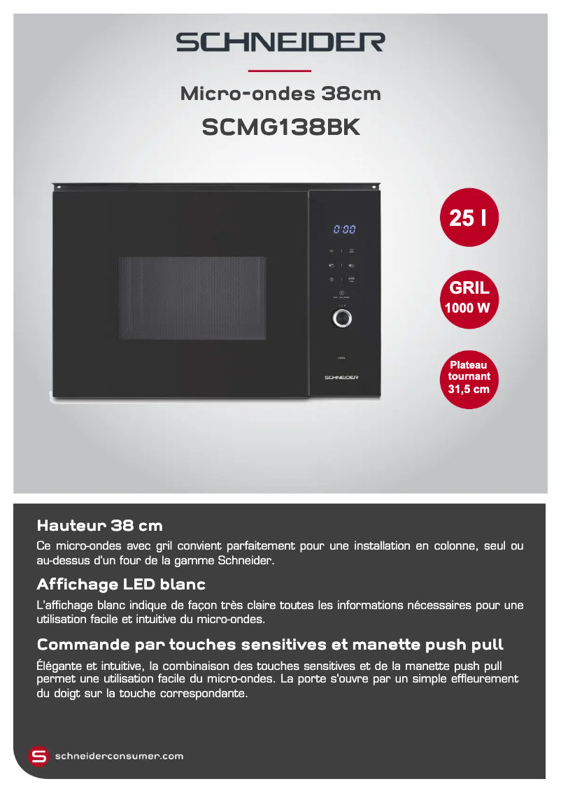Page 1 de la notice Fiche technique Schneider SCMG138BK
