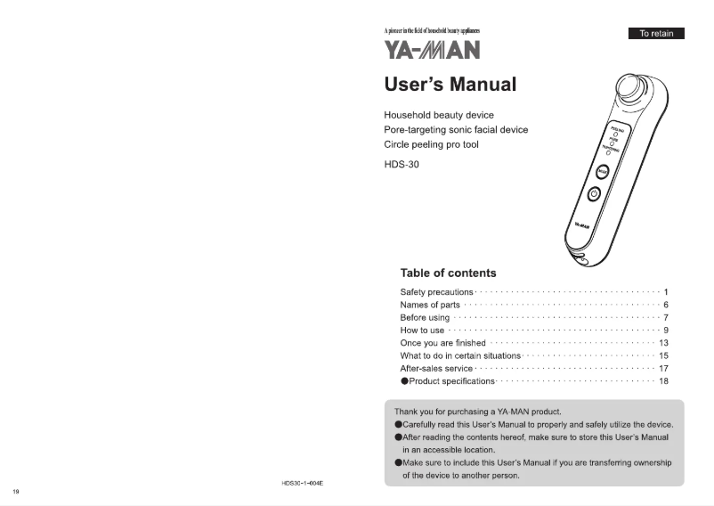 Page 1 de la notice Manuel utilisateur YA-MAN Circle Peeling Pro
