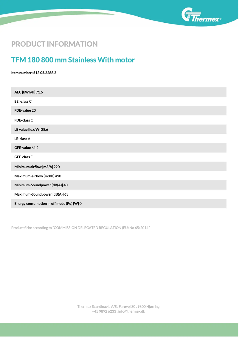 Page n°1 - Fiche technique Thermex TFM 160