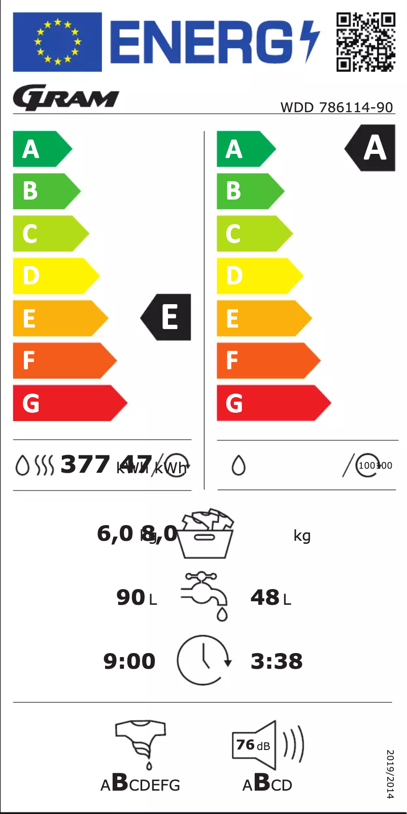 Page 1 de la notice Label énergétique Gram WDD 786114-90